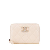 シャネル マトラッセ ココマーク ラインストーン コインケース 小銭入れ ベージュ キャビアスキン レディース CHANEL 【中古】